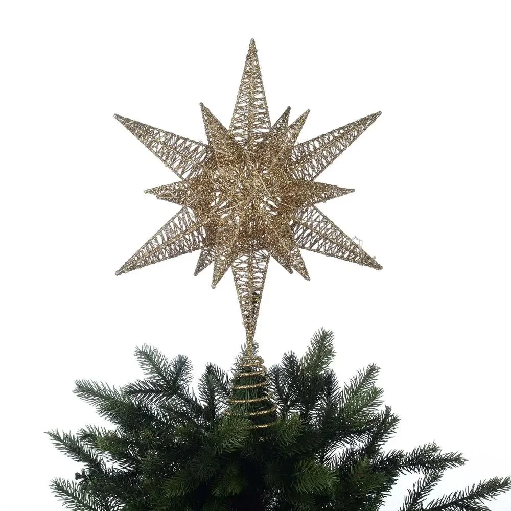 Champagne Gold Glitter Star Light Up LED Christmas Tree Topper 15.5
